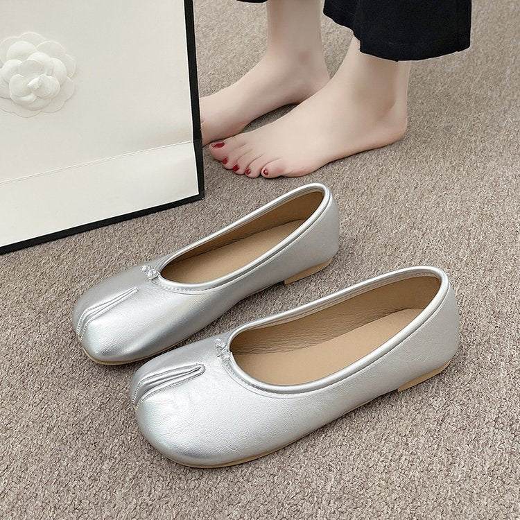 Japanese Style Tabi Ninja Shoes Women Cozy Leather Flats Split Hoof Toe Loafers Femme Mary Jeans Mocasines Ladies Ballerina Shoe - reetell