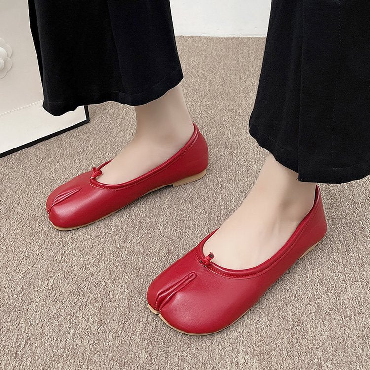 Japanese Style Tabi Ninja Shoes Women Cozy Leather Flats Split Hoof Toe Loafers Femme Mary Jeans Mocasines Ladies Ballerina Shoe - reetell