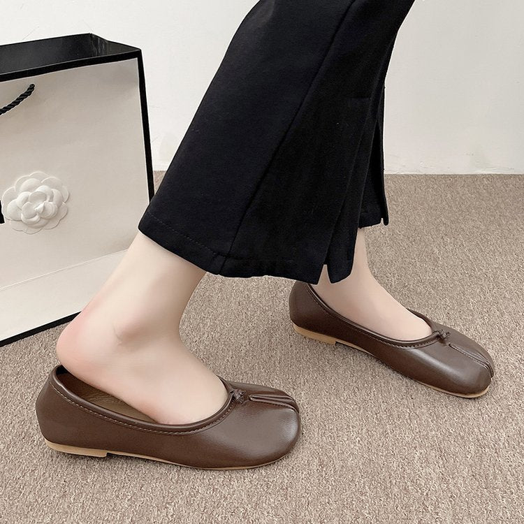 Japanese Style Tabi Ninja Shoes Women Cozy Leather Flats Split Hoof Toe Loafers Femme Mary Jeans Mocasines Ladies Ballerina Shoe - reetell