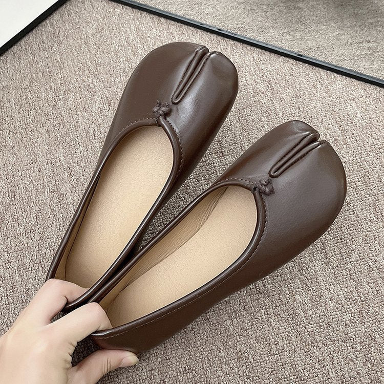 Japanese Style Tabi Ninja Shoes Women Cozy Leather Flats Split Hoof Toe Loafers Femme Mary Jeans Mocasines Ladies Ballerina Shoe - reetell