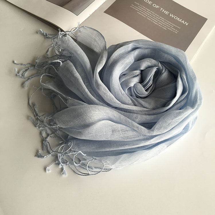 55*180cm Fashion Soft Solid Women 100% Linen Flax Tassel Scarf Summer Travel Sunscreen Long Shawl Elegant Hijab Women Foulard - reetell