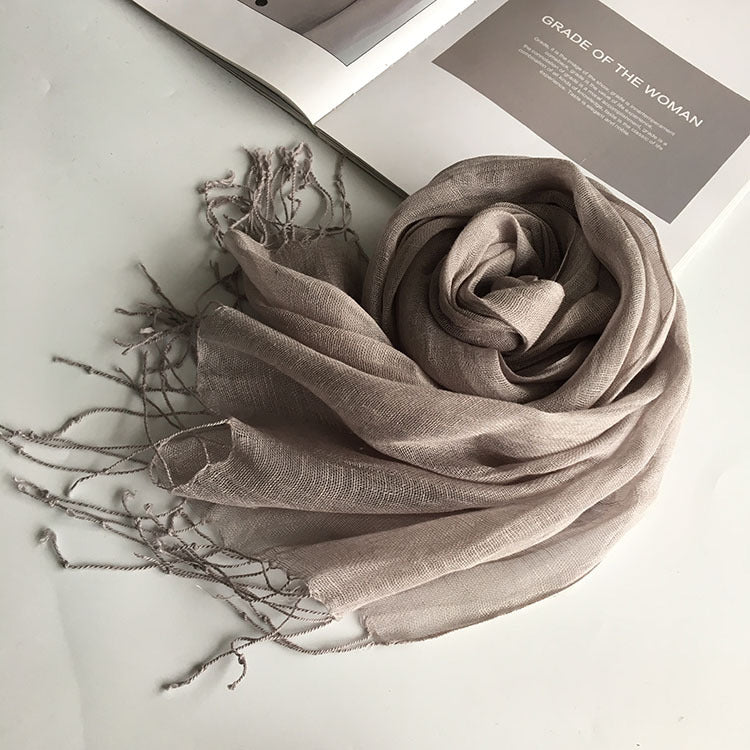 55*180cm Fashion Soft Solid Women 100% Linen Flax Tassel Scarf Summer Travel Sunscreen Long Shawl Elegant Hijab Women Foulard - reetell