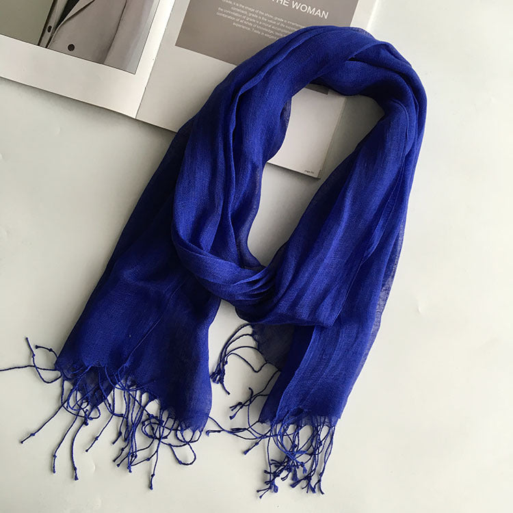 55*180cm Fashion Soft Solid Women 100% Linen Flax Tassel Scarf Summer Travel Sunscreen Long Shawl Elegant Hijab Women Foulard - reetell