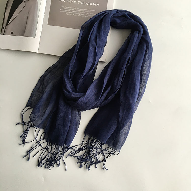 55*180cm Fashion Soft Solid Women 100% Linen Flax Tassel Scarf Summer Travel Sunscreen Long Shawl Elegant Hijab Women Foulard - reetell