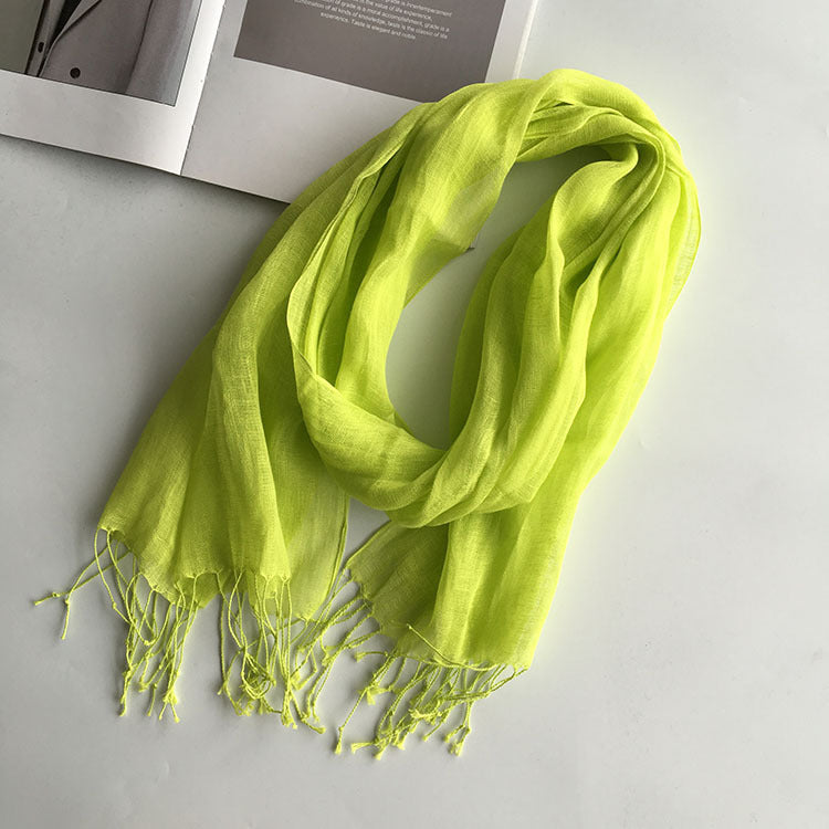 55*180cm Fashion Soft Solid Women 100% Linen Flax Tassel Scarf Summer Travel Sunscreen Long Shawl Elegant Hijab Women Foulard - reetell