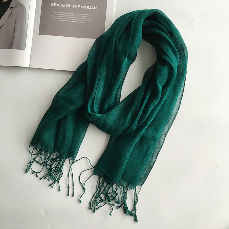 55*180cm Fashion Soft Solid Women 100% Linen Flax Tassel Scarf Summer Travel Sunscreen Long Shawl Elegant Hijab Women Foulard - reetell