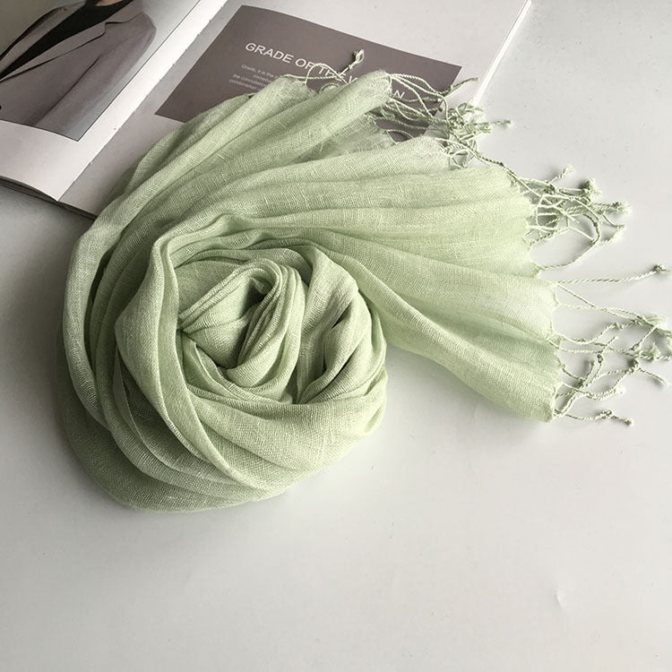 55*180cm Fashion Soft Solid Women 100% Linen Flax Tassel Scarf Summer Travel Sunscreen Long Shawl Elegant Hijab Women Foulard - reetell