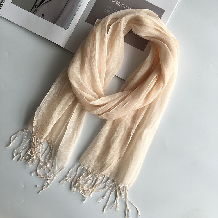 55*180cm Fashion Soft Solid Women 100% Linen Flax Tassel Scarf Summer Travel Sunscreen Long Shawl Elegant Hijab Women Foulard - reetell