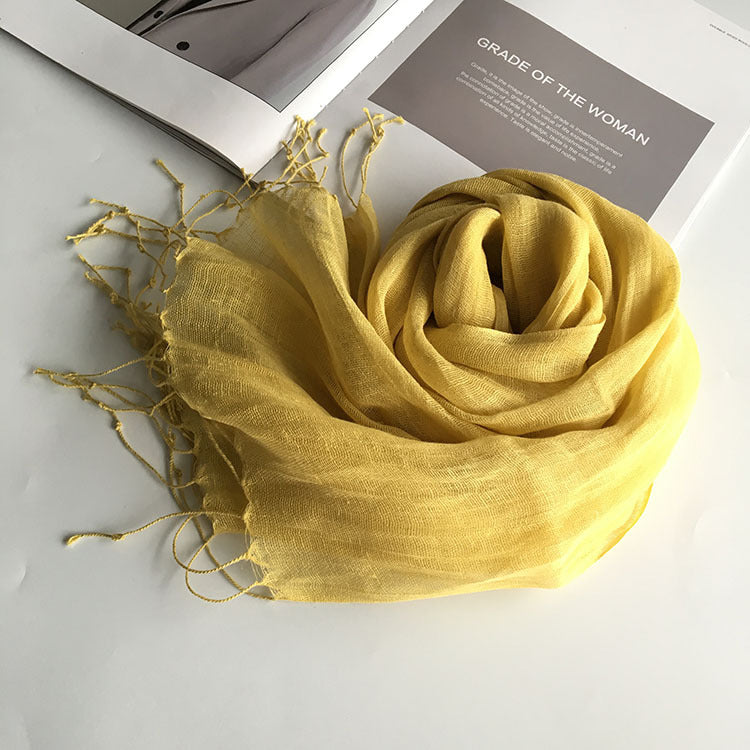 55*180cm Fashion Soft Solid Women 100% Linen Flax Tassel Scarf Summer Travel Sunscreen Long Shawl Elegant Hijab Women Foulard - reetell