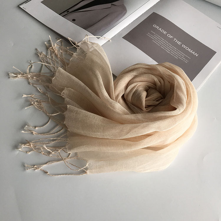 55*180cm Fashion Soft Solid Women 100% Linen Flax Tassel Scarf Summer Travel Sunscreen Long Shawl Elegant Hijab Women Foulard - reetell