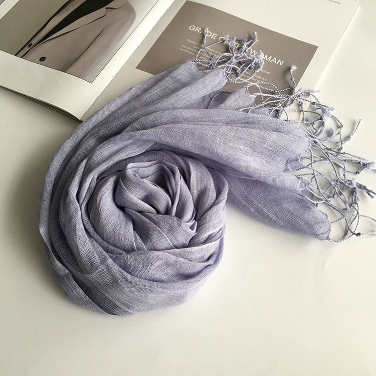 55*180cm Fashion Soft Solid Women 100% Linen Flax Tassel Scarf Summer Travel Sunscreen Long Shawl Elegant Hijab Women Foulard - reetell