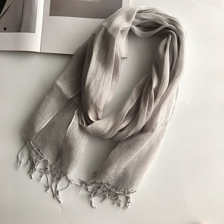 55*180cm Fashion Soft Solid Women 100% Linen Flax Tassel Scarf Summer Travel Sunscreen Long Shawl Elegant Hijab Women Foulard - reetell