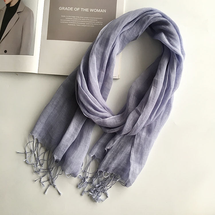 55*180cm Fashion Soft Solid Women 100% Linen Flax Tassel Scarf Summer Travel Sunscreen Long Shawl Elegant Hijab Women Foulard - reetell