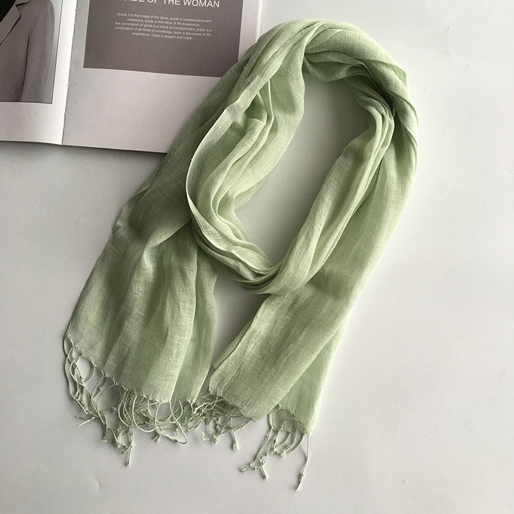 55*180cm Fashion Soft Solid Women 100% Linen Flax Tassel Scarf Summer Travel Sunscreen Long Shawl Elegant Hijab Women Foulard - reetell