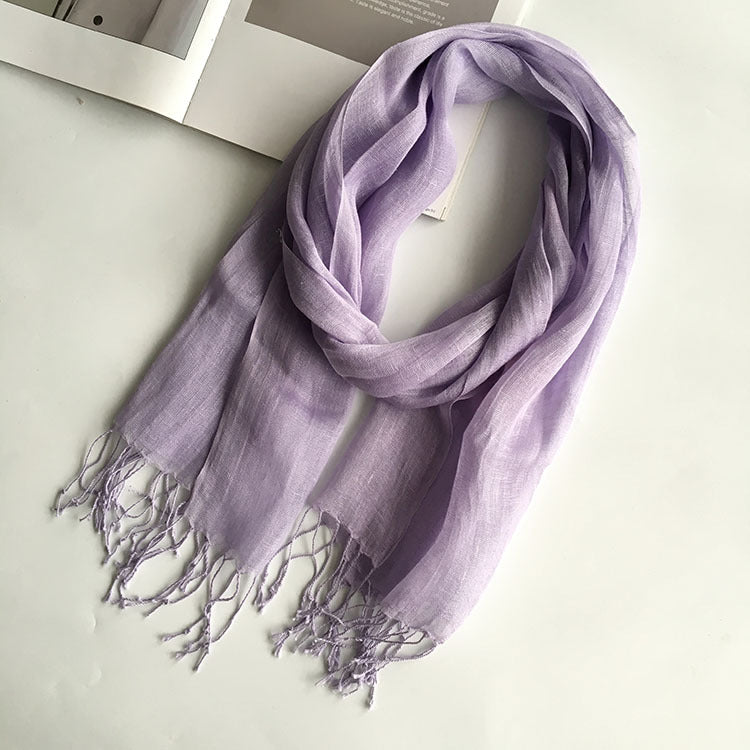 55*180cm Fashion Soft Solid Women 100% Linen Flax Tassel Scarf Summer Travel Sunscreen Long Shawl Elegant Hijab Women Foulard - reetell