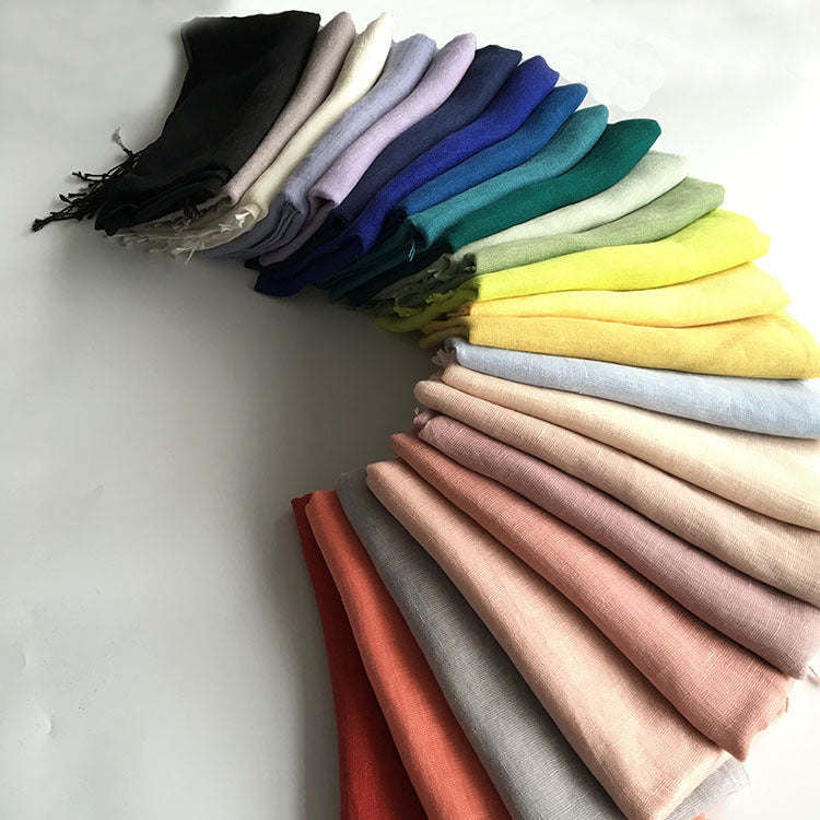 55*180cm Fashion Soft Solid Women 100% Linen Flax Tassel Scarf Summer Travel Sunscreen Long Shawl Elegant Hijab Women Foulard - reetell