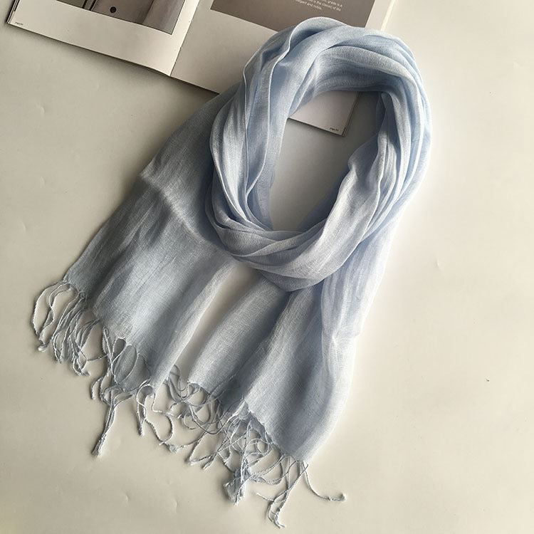 55*180cm Fashion Soft Solid Women 100% Linen Flax Tassel Scarf Summer Travel Sunscreen Long Shawl Elegant Hijab Women Foulard - reetell