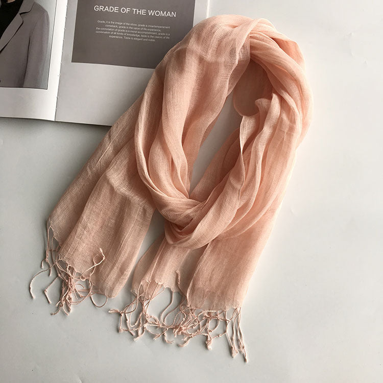 55*180cm Fashion Soft Solid Women 100% Linen Flax Tassel Scarf Summer Travel Sunscreen Long Shawl Elegant Hijab Women Foulard - reetell