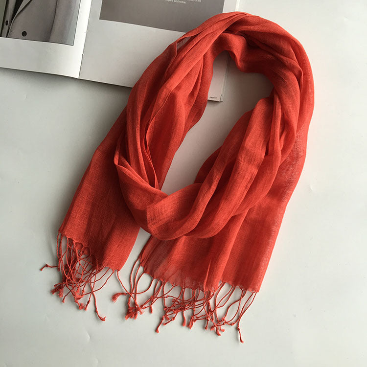 55*180cm Fashion Soft Solid Women 100% Linen Flax Tassel Scarf Summer Travel Sunscreen Long Shawl Elegant Hijab Women Foulard - reetell