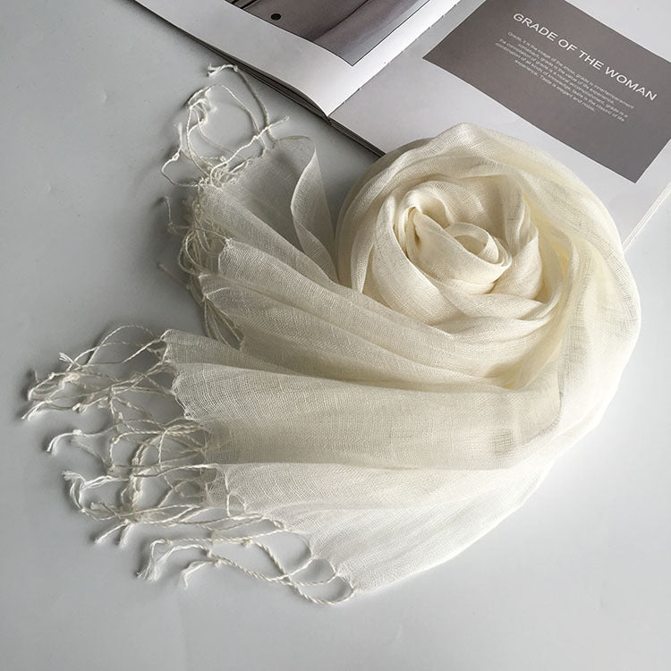 55*180cm Fashion Soft Solid Women 100% Linen Flax Tassel Scarf Summer Travel Sunscreen Long Shawl Elegant Hijab Women Foulard - reetell