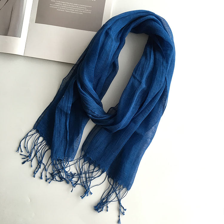 55*180cm Fashion Soft Solid Women 100% Linen Flax Tassel Scarf Summer Travel Sunscreen Long Shawl Elegant Hijab Women Foulard - reetell