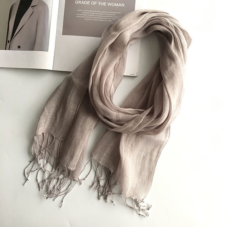 55*180cm Fashion Soft Solid Women 100% Linen Flax Tassel Scarf Summer Travel Sunscreen Long Shawl Elegant Hijab Women Foulard - reetell