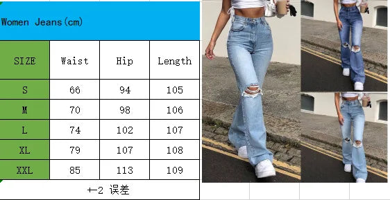 2023 New High Waist Ripped Boot Cut Jeans For Women Fashion Stretch Knee Ripped Denim Flared Pants Casual Female Trousers S-2XL - reetell