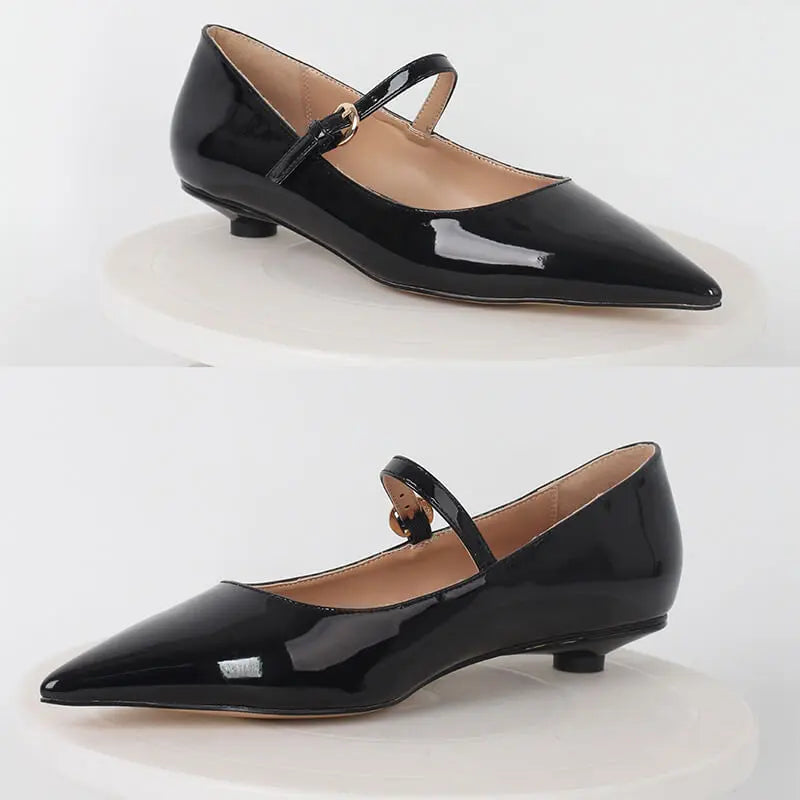 Onlymake Women Flats Pointed Toe Black  Patent Leather Mary Jane  Strap Retro Elegant Plus Size Daily Flats Pumps