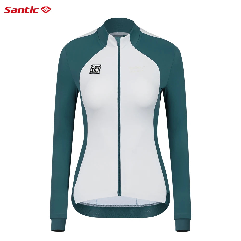 Santic Women's Cycling Jersey Long Sleeve Full Zipper Bicycle Jackets Windproof Autumn Winter Thermal MTB Riding Sports Clothing