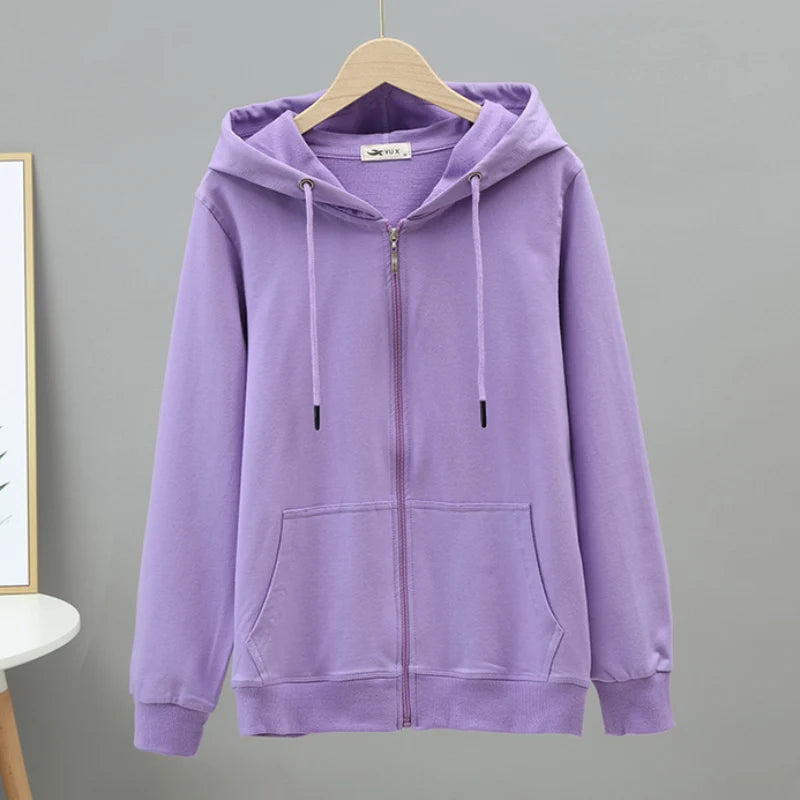 JMPRS 100% Cotton Women Hoodies Large Size Solid Zipper Casual Hooded Oversized Sweatshirt High Quality Autumn Long Sleeve Tops - reetell