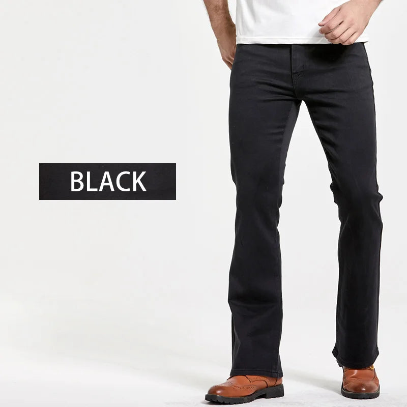 Mens Boot Cut Jeans Slightly Flared Slim Fit Blue Black Trousers Designer Classic Male Stretch Denim Pants - reetell