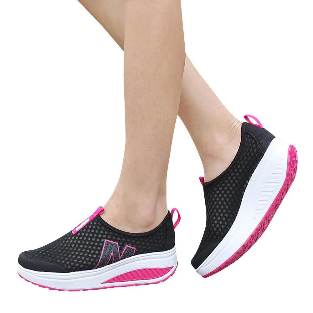 Shoes Women Mesh Flat Shoes Sneakers Platform Shoes Women Loafers Breathable Air Mesh Swing Wedges Shoe Breathable Flats