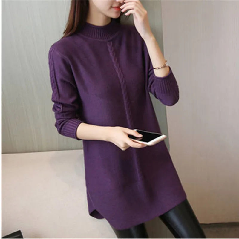 2023 Autumn Winter Long Sweater Knitwear Warm Women's Pullover O neck Thicken Plus velvet Female Soft Knit Sweater Femme Top - reetell