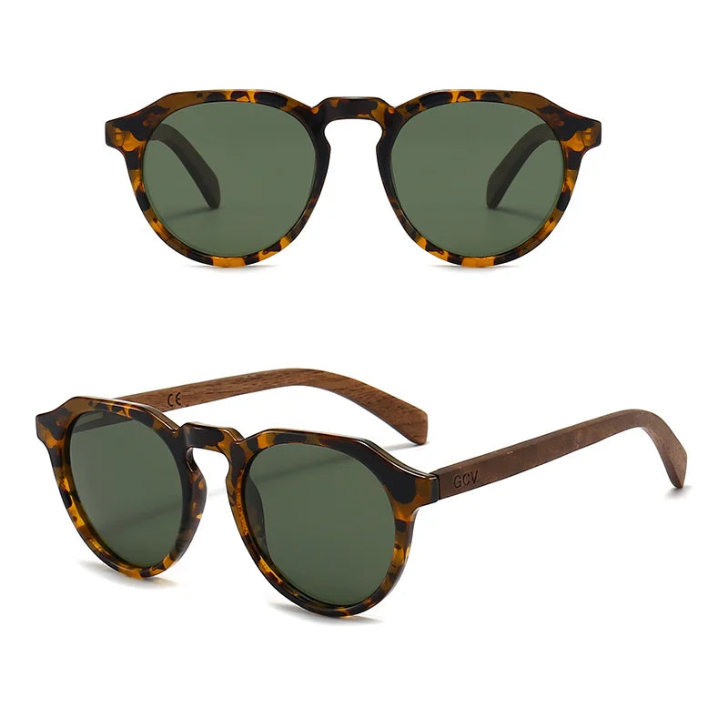 GCV Brand Advanced Walnut Wood Hawksbill Leopard Grain Frames Ultralight Sunglasses Men Women Female Polarized  Delicate Fashion - reetell