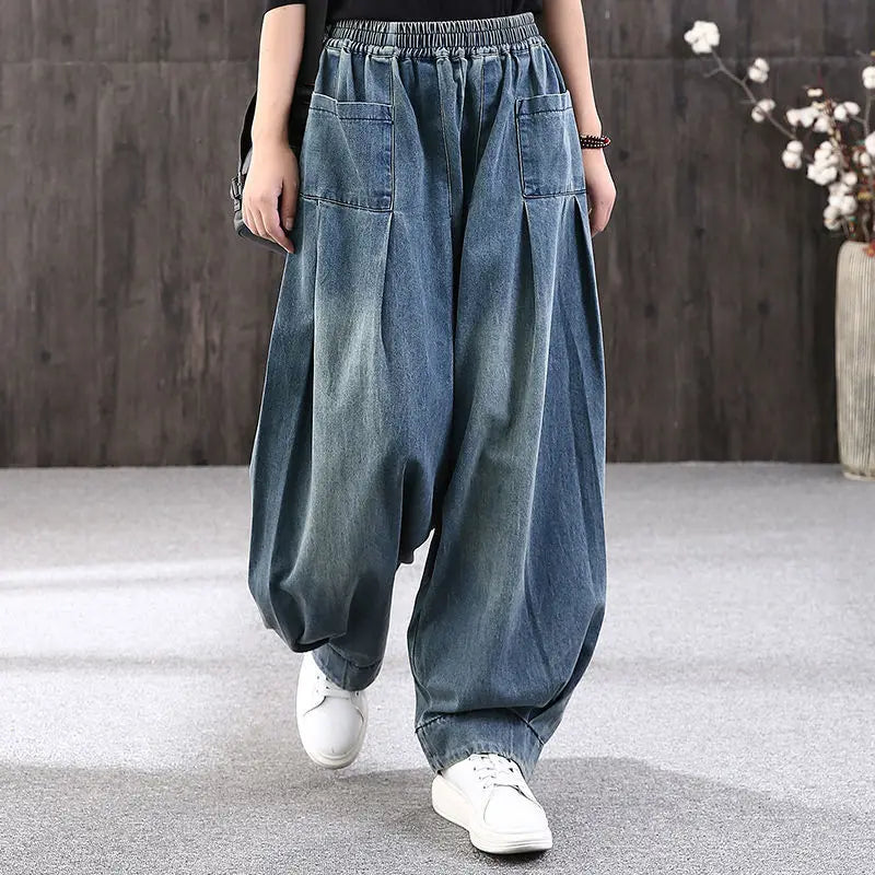 New Baggy Oversize Jeans Women Denim Casual Cross Pants Female Vintage Harem Pants Trousers Bloomers 2024 Mom Wide Leg Jeans - reetell