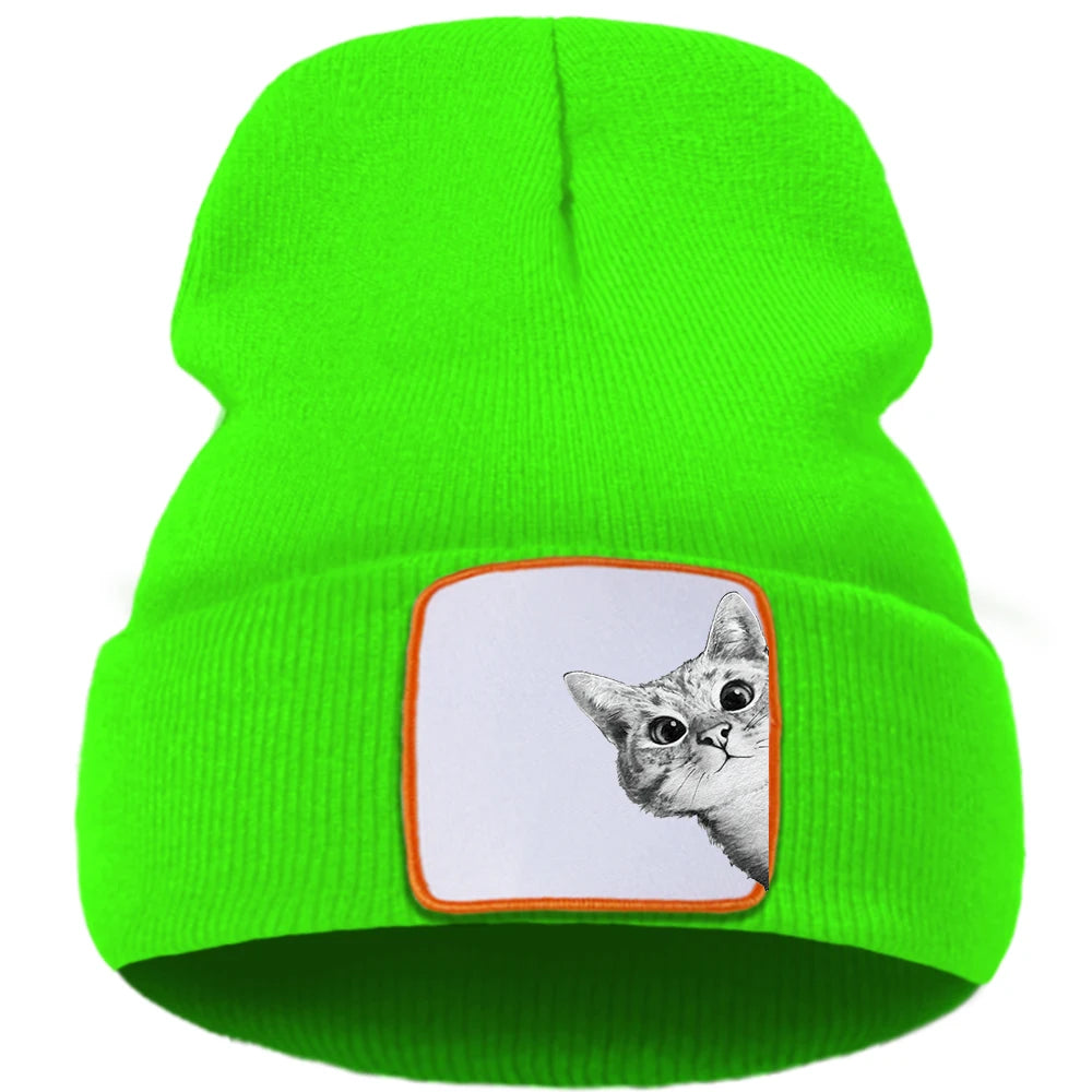 Hats Funny Kitten Cat Print Man Winter Knitted Hat Hip Hop Warm Fashion Hats Women Autumn Outdoor Solid Color Caps For Boys