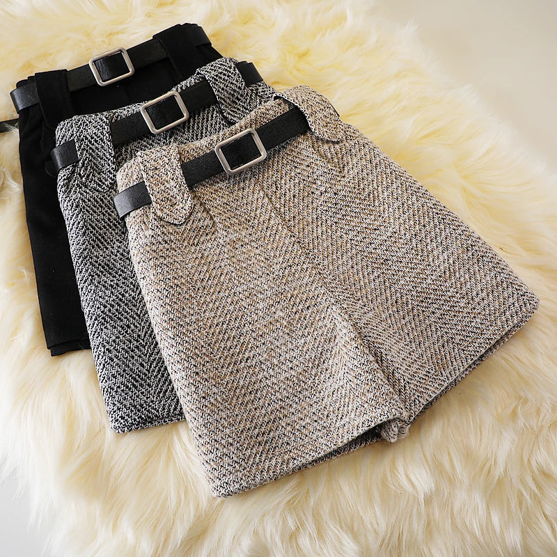 Woolen shorts, autumn and winter high waist, new fashion wide-leg pants, boots, trousers - reetell