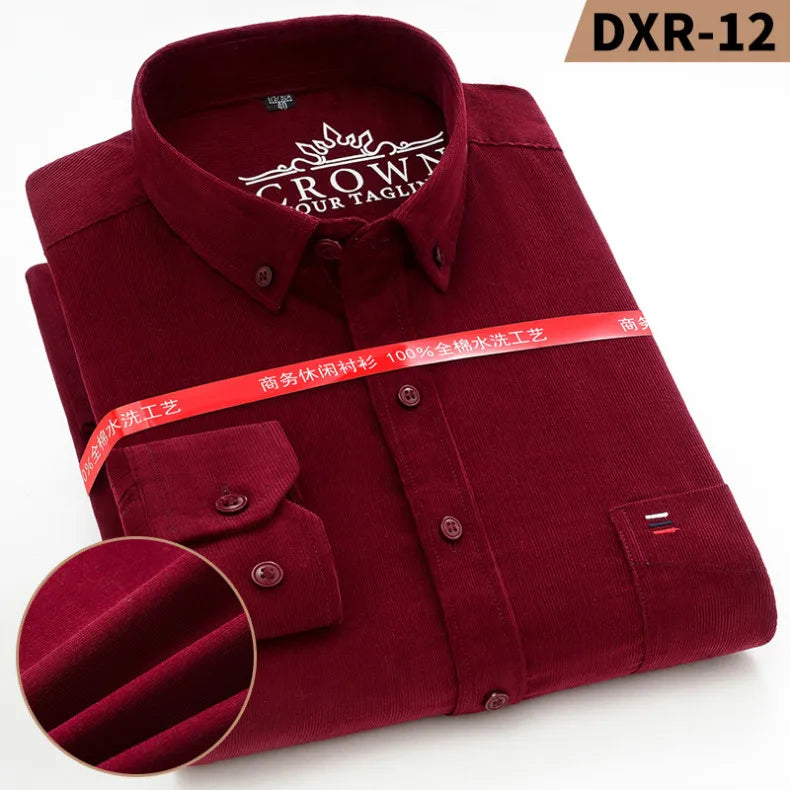 100% Cotton Plus Size 7XL Corduroy Shirt Mens Casual Long Sleeve Regular Fit Business Dress Shirts For Male Comfortable Pocket