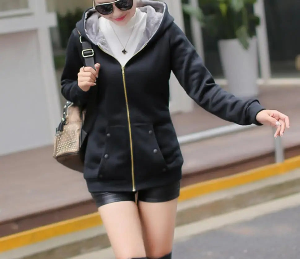 Women Hoodies Sweatshirt Female Casual Coat large size ladies velvet thickening hooded zipper jacket female youth outerwear - reetell