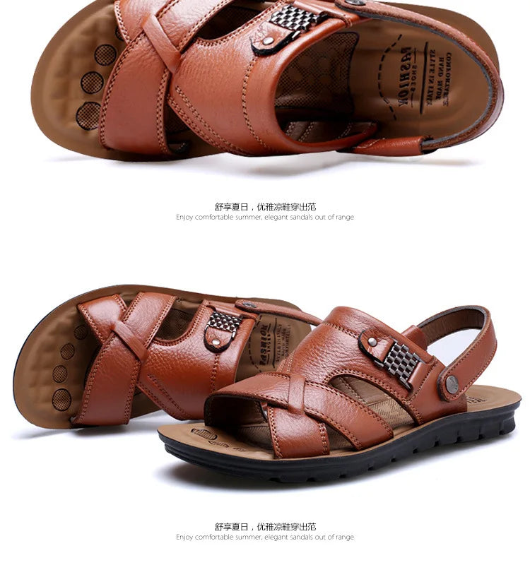 Big Size Men Leather Sandals Summer Classic Men Shoes Slippers Soft Sandals Men Roman Comfortable Outdoor Walking Footwear