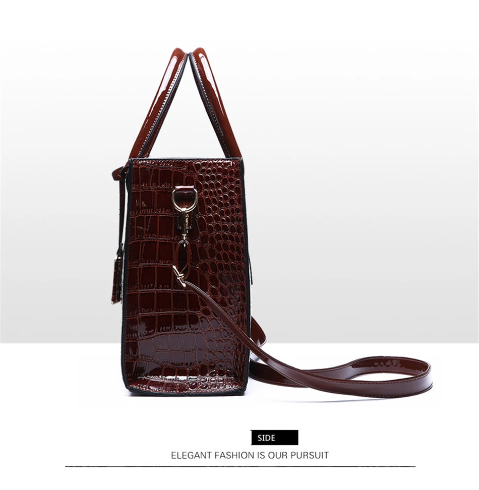 Casual Tote Sac Vintage Crocodile Pattern Patent Leather Luxury Handbags Brand Designer Large Capacity Shoulder Messenger Bag - reetell