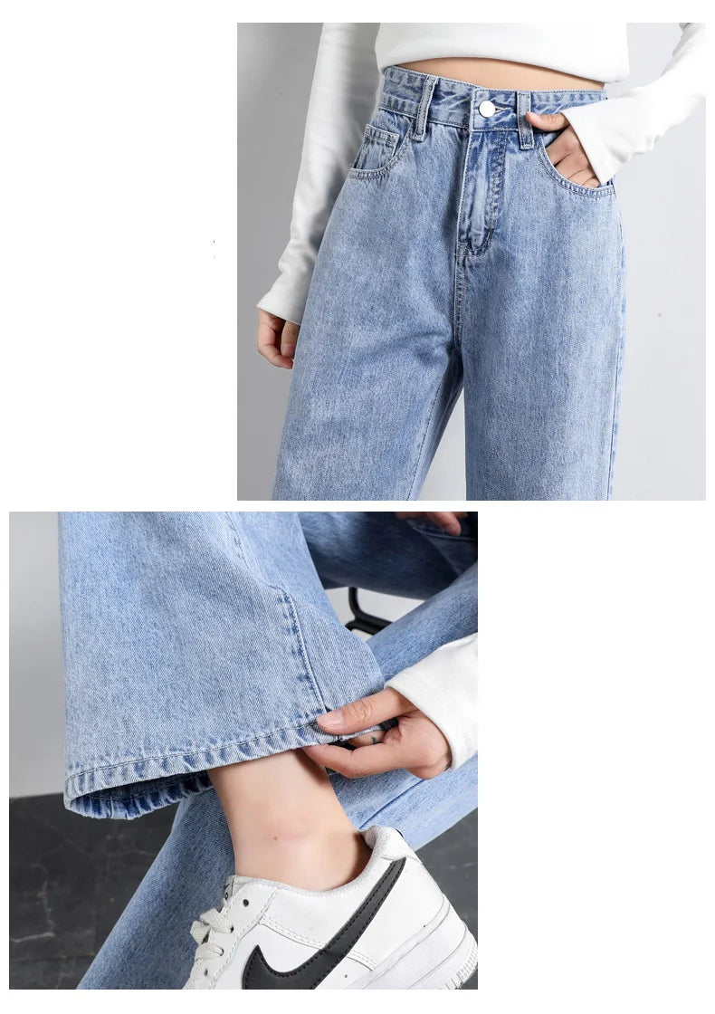 Jeans Straight Pants Washed Loose High Waist Plus Size Women Casual Boyfriends Cowboy Vintage Wide Leg Trousers 2022 New - reetell