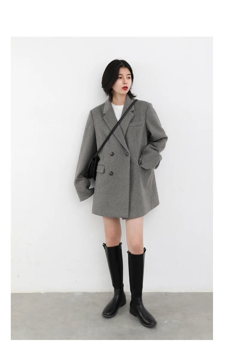 CHIC VEN Women Wool Blend Coat Solid Mid Long Woolen Blazer Thick Warm Blouse Women's Overcoat Office Lady Tops Autumn Winter - reetell