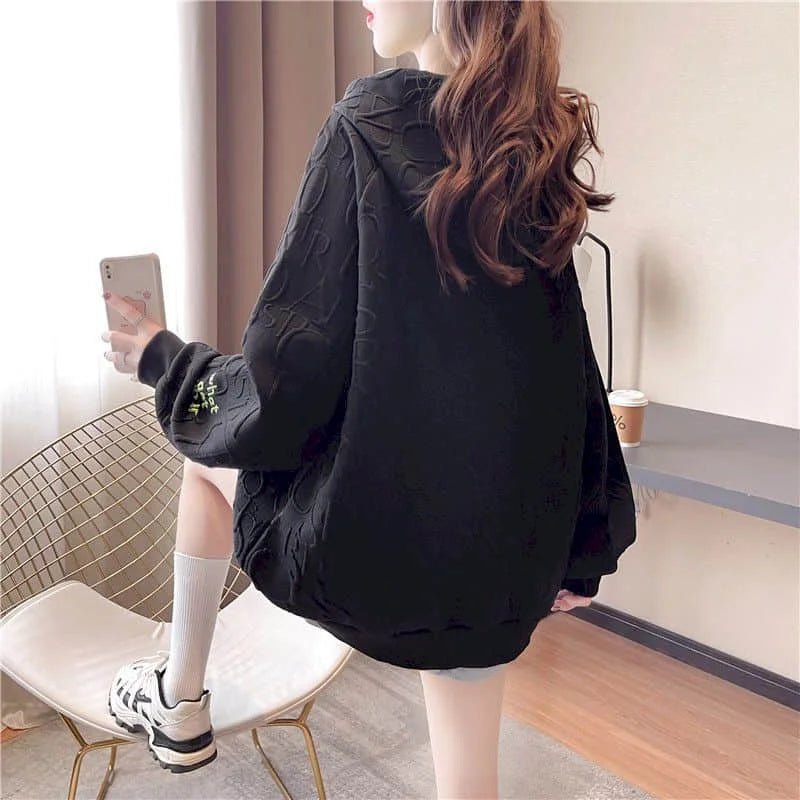 Autumn New Embroidery Hoodies Womens Fashion Loose Large Size Hoodie Korean Trendy Thin Long-sleeved Versatile Hooded Sweatshirt - reetell