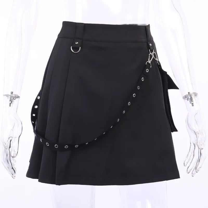 Black Skirt Harajuku Punk Gothic Black High Waist Black Women Sexy Patchwork Bandage Mini Skirt Female Streetwear - reetell