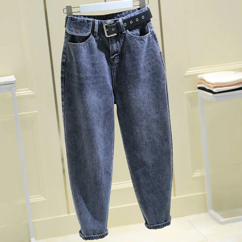 Vintage Harem Jeans Women Blue High Waist Denim Pants Mujer Mom Boyfriend Straight Jeans 2020 Autumn Spring trousers Streetwear - reetell