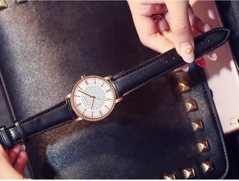 Hot Sale Full Solid Stainless Steel Strap Japan Movement Rose Gold Diamonds Women Rhinestones Wristwatches Female Quartz Watch