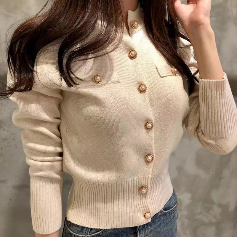 Zoki Fashion Women Cardigan Sweater Spring Knitted Long Sleeve Short Coat Casual Single Breasted Korean Slim Chic Ladies Top - reetell