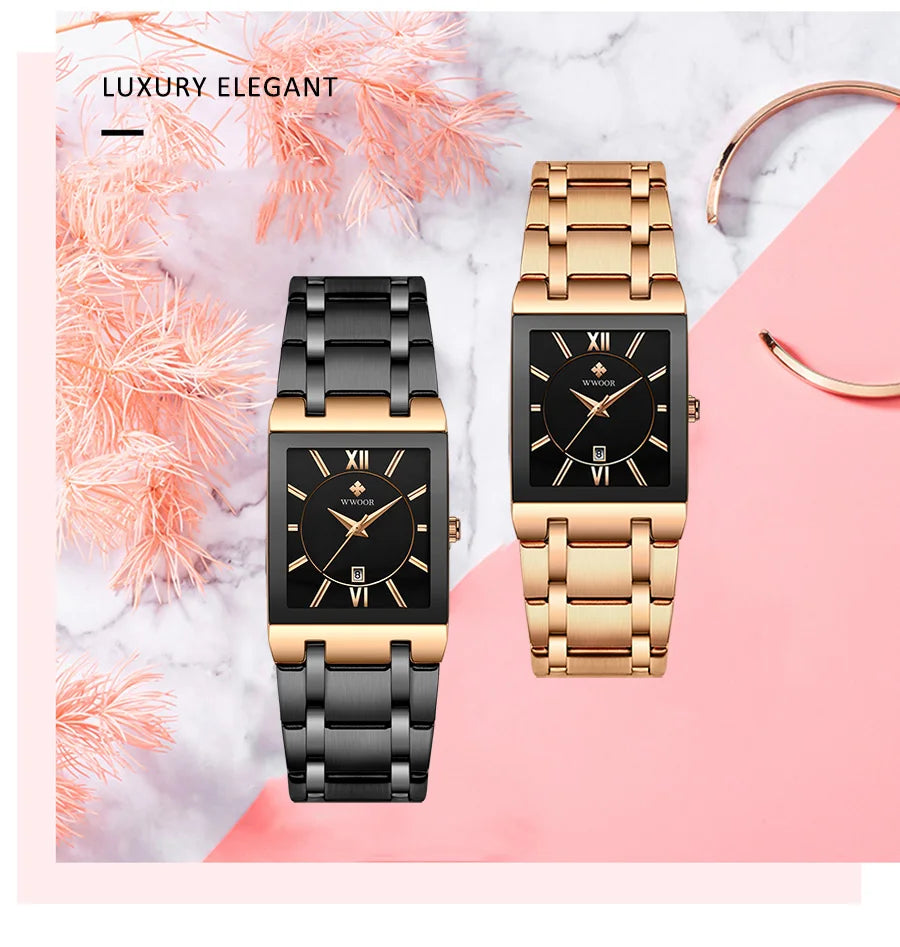 2022 WWOOR New Women Watches Top Brand Luxury Women's Bracelet Blue Square Watch Ladies Dress Quartz Wristwatch Relogio Feminino