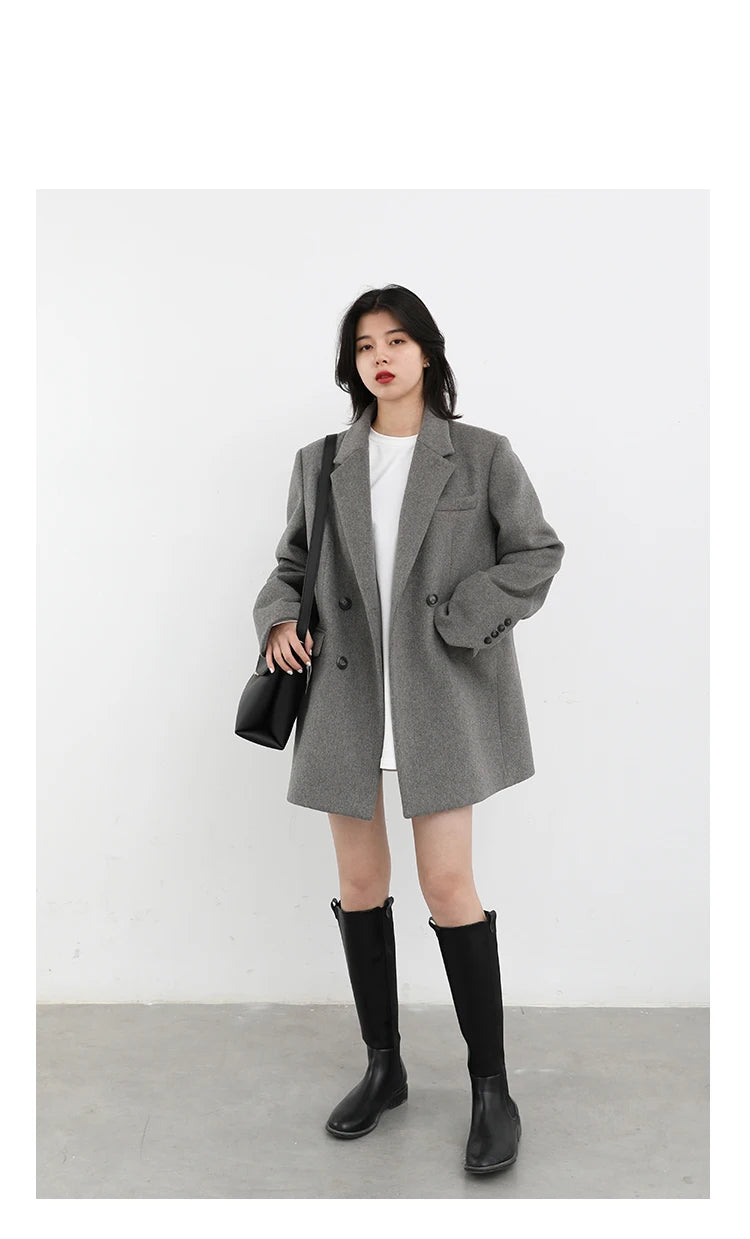 CHIC VEN Women Wool Blend Coat Solid Mid Long Woolen Blazer Thick Warm Blouse Women's Overcoat Office Lady Tops Autumn Winter - reetell